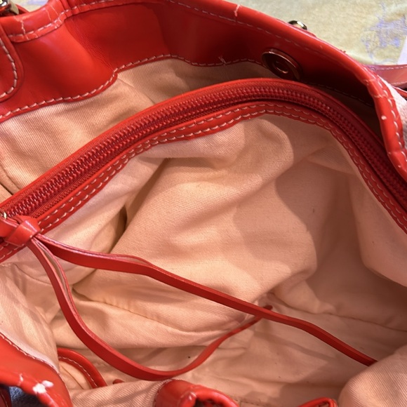 Francesco Biasia Cream & Tan Striped Canvas Bag with Orange Leather Trim - Picture 11 of 15